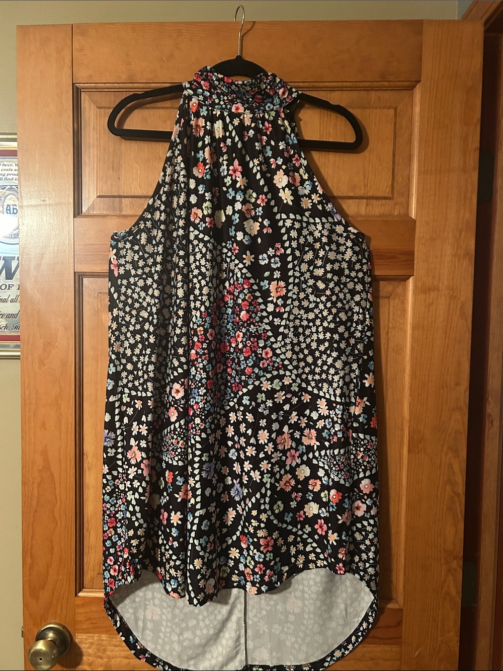 Floral Halter Neck Swing dress - Black